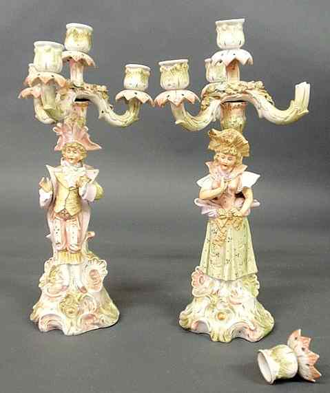 Appraisal: Pair of Dresden candelabra th c with a man and