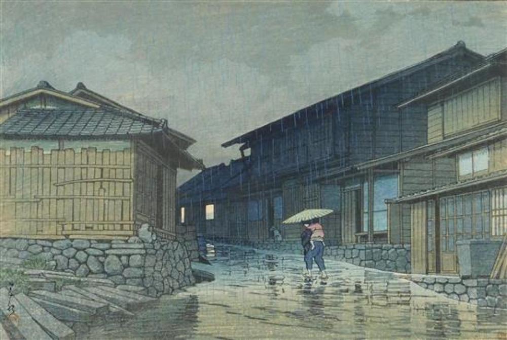 Appraisal: Kawase Hasui Japanese - Night Rain at Nissaka Japanese woodblock