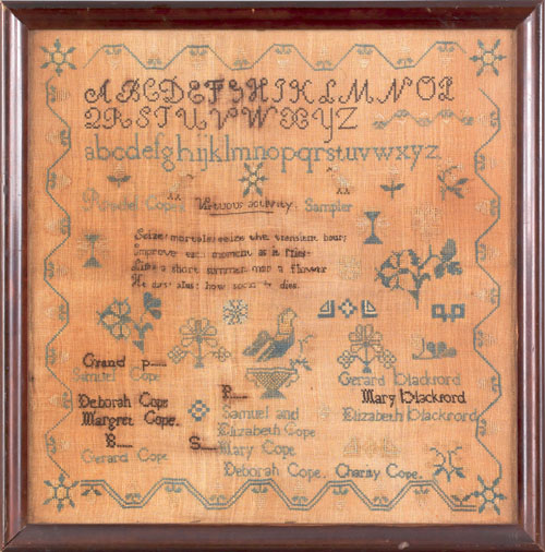 Appraisal: Pennsylvania silk on linen genealogy sampler early th c wrought