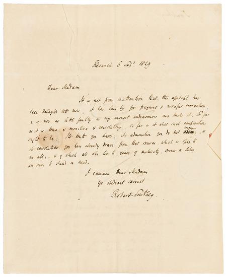 Appraisal: SOUTHEY Robert - Autograph letter signed to Mrs Broom n