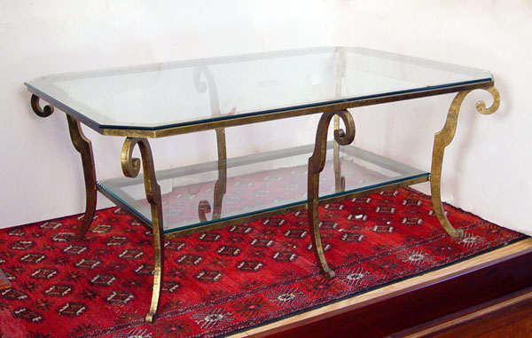 Appraisal: ETHAN ALLEN IRON TIER GLASS COFFEE TABLE Glass top and