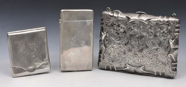 Appraisal: Silver card casewith engraved relief acanthus decoration and carrying chain