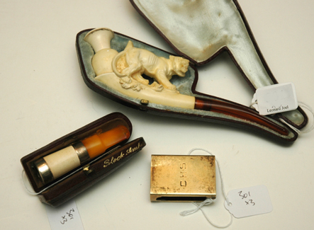 Appraisal: A CASED MEERSCHAUM PIPE A SMOKERS AID AND A MATCHBOX