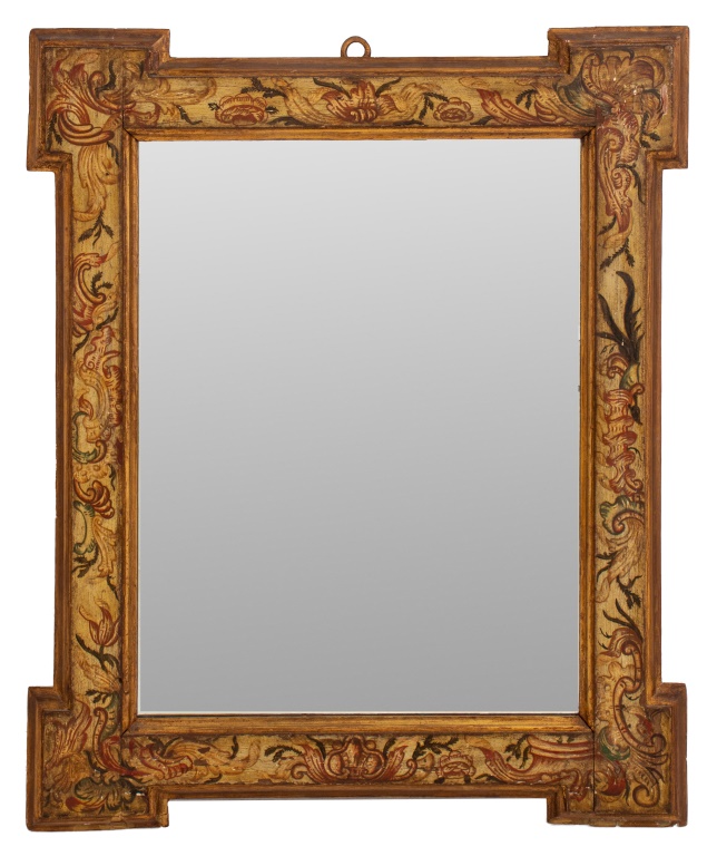 Appraisal: EUROPEAN PAINTED FRAME MOUNTED AS MIRROR TH C European painted