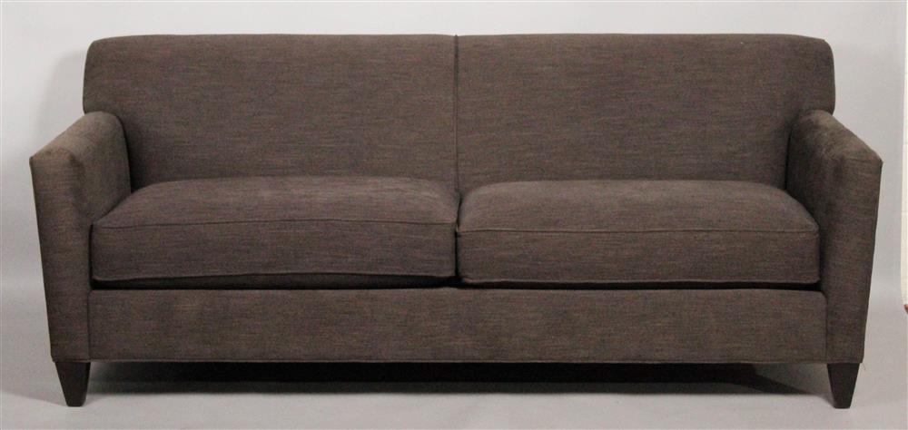 Appraisal: CRATE BARREL BROWN-AUBERGINE TWEED TWO SEATER SOFA rounded tight back