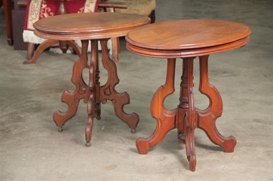 Appraisal: TWO SIMILAR VICTORIAN PARLOR TABLES Walnut with oval tops shaped