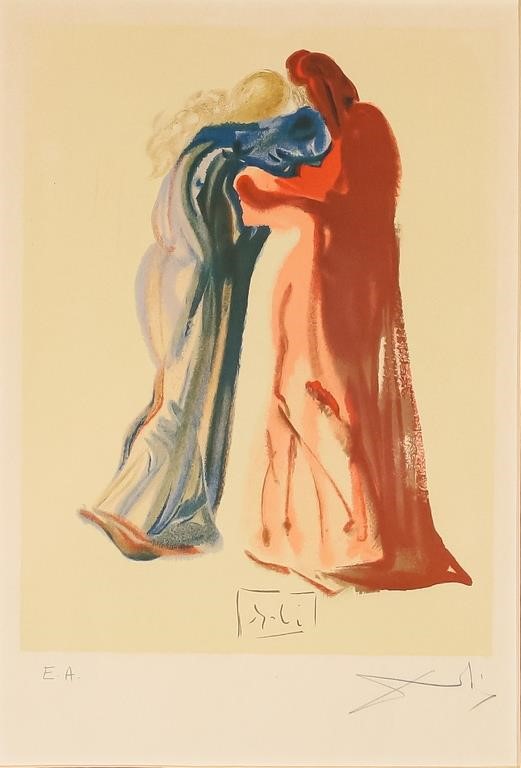 Appraisal: After Salvador Dali Spanish - color woodcut Meeting of Dante