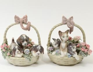 Appraisal: PAIR OF LLADRO PORCELAIN GROUPS Spanish Of a basket full