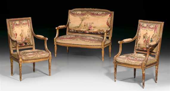 Appraisal: SMALL TAPESTRY-COVERED SUITE Louis XVI the covers from Manufacture de