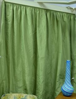 Appraisal: Custom green silk drapes lined curtains window treatment approximate measurements