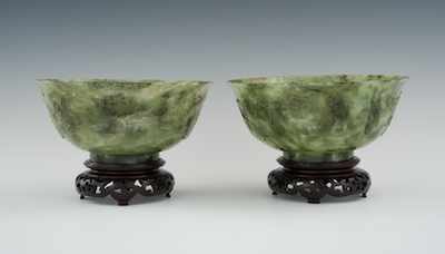 Appraisal: A Pair of Spinach Green Jade Bowls Chinese th Century