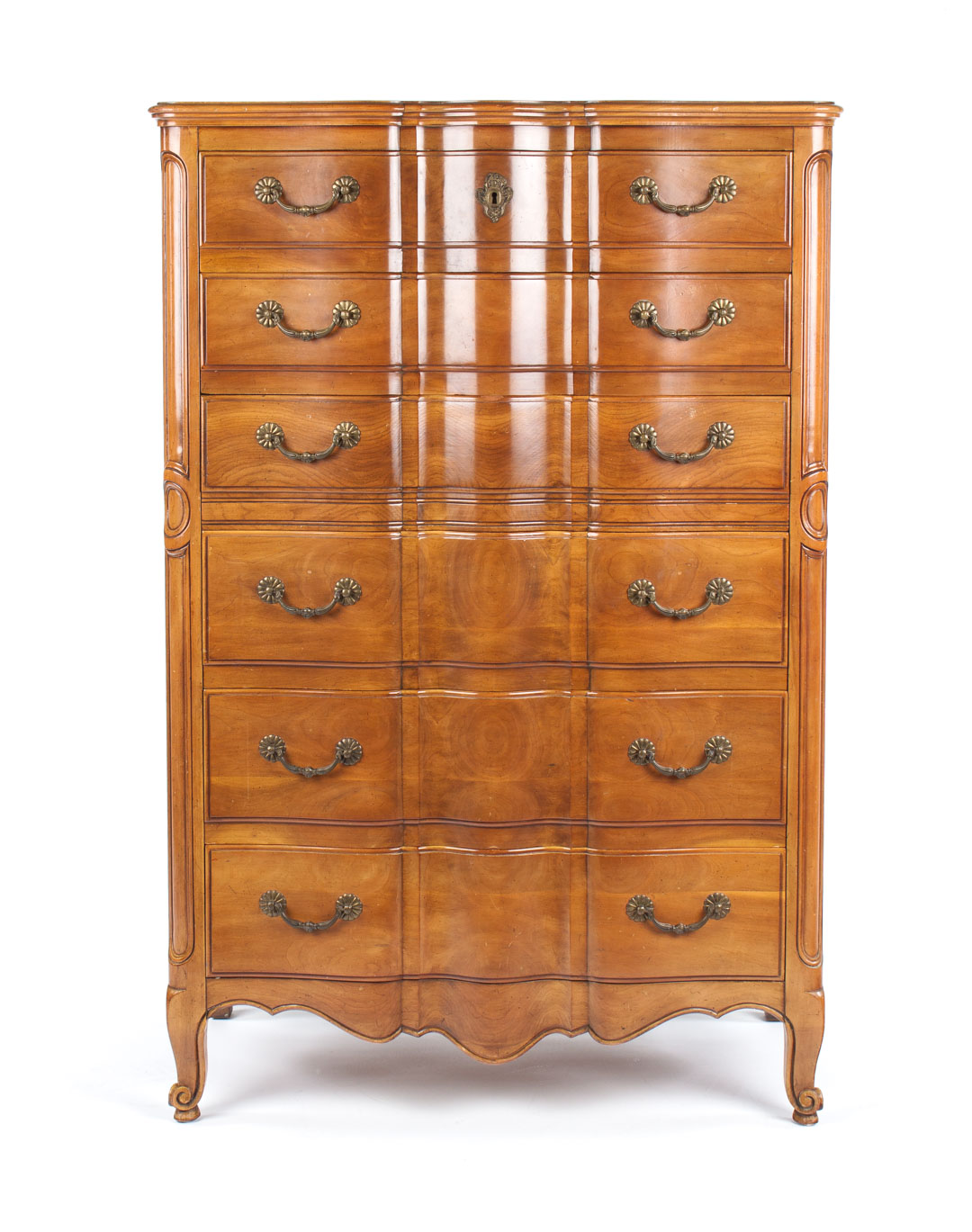 Appraisal: Louis XV style cherry tall chest Six-drawer chest with shaped