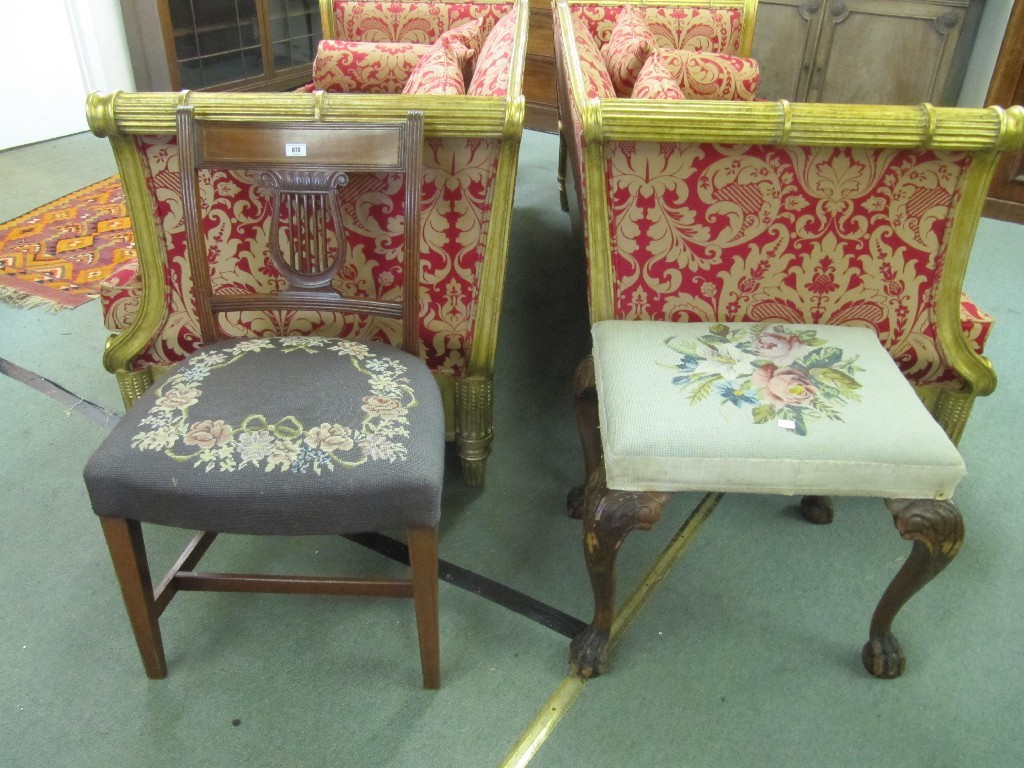 Appraisal: Hepplewhite style dining chair and a dressing stool with embroidered