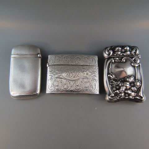 Appraisal: Sterling Silver Match Safes Art Nouveau blown-out deco engraved diamond