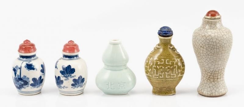 Appraisal: Collection of Ceramic Snuff Bottles A collection of Chinese porcelain