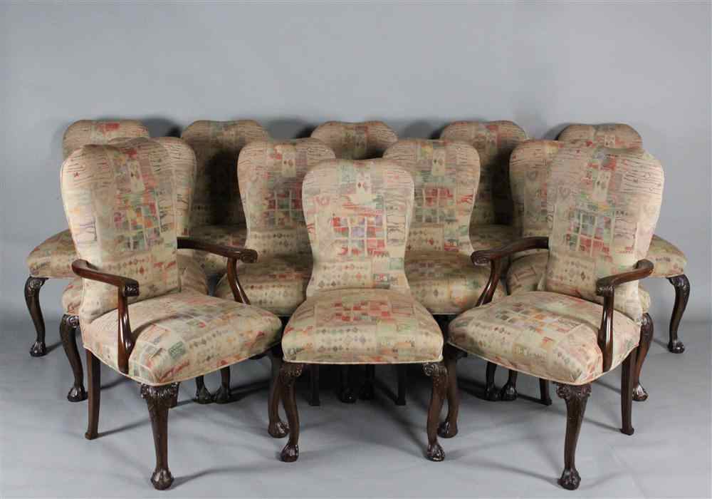 Appraisal: SET OF TWELVE MAHOGANY CHIPPENDALE STYLE UPHOLSTERED DINING ROOM CHAIRS