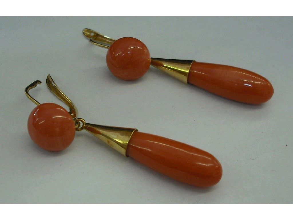 Appraisal: Pair of ct coral drop earrings