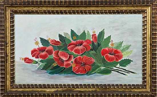 Appraisal: American school th th century FOLK ART FLORAL STILL LIFE