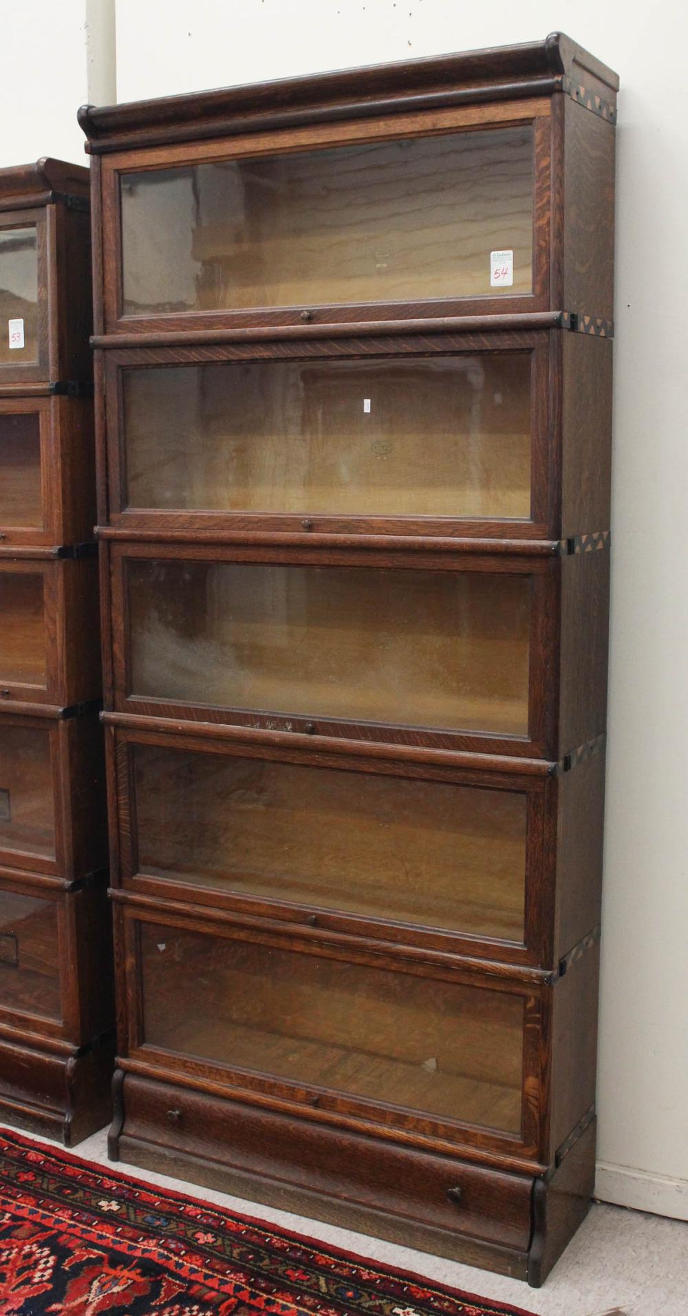 Appraisal: FIVE-SECTION STACKING OAK BOOKCASE The Macey Co Grand Rapids Michigan