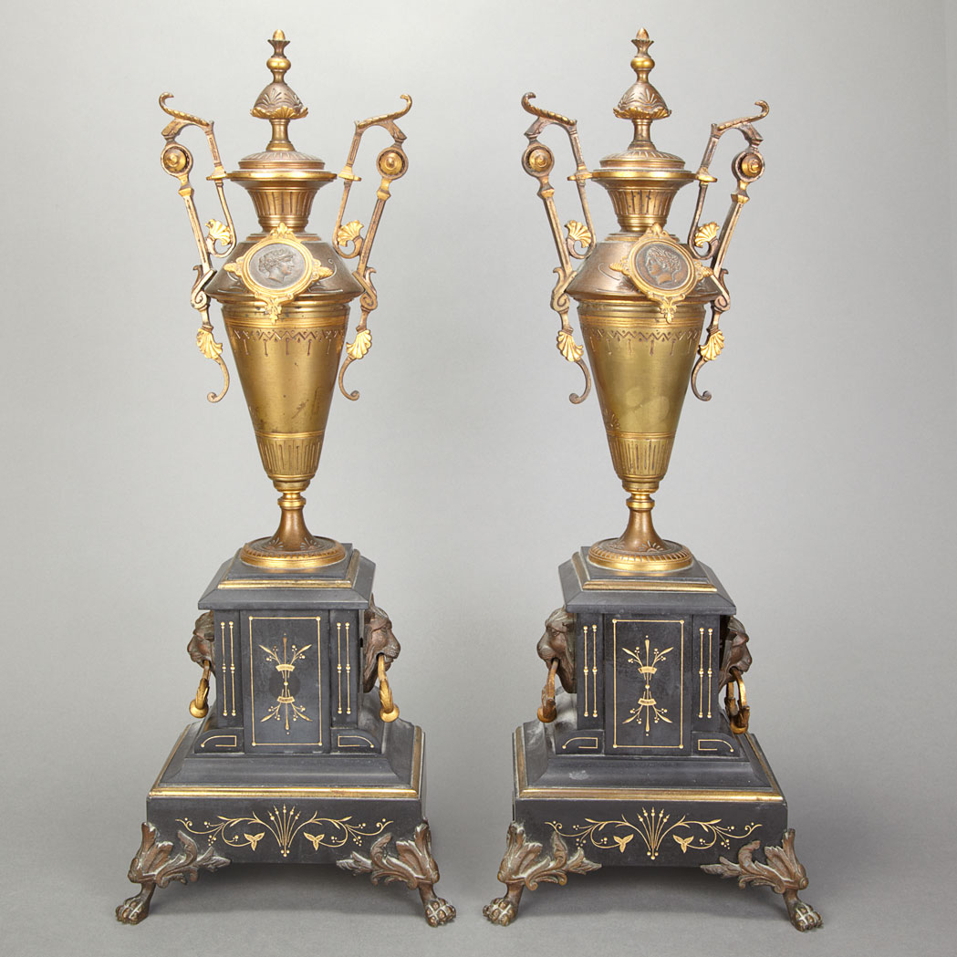 Appraisal: Pair of Neoclassical Style Gilt and Patinated-Bronze and Metal Garniture