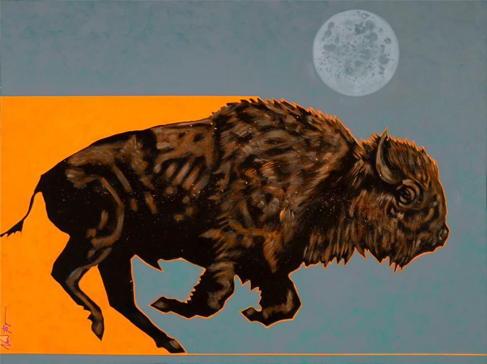 Appraisal: Nocona Burgess Comanche th Century Buffalo Moon acrylic on canvas