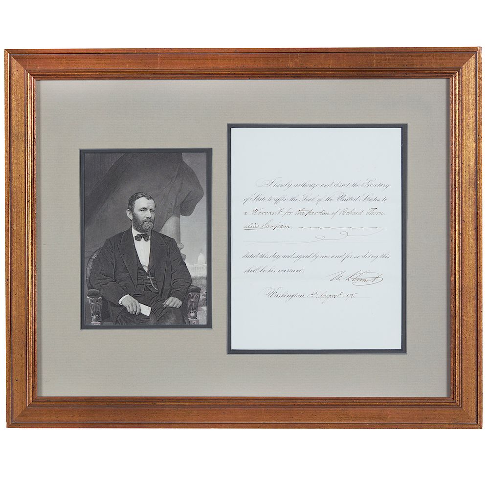 Appraisal: Ulysses S Grant Presidential Pardon Framed President Ulysses Grant -