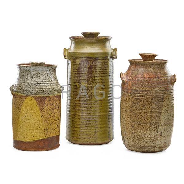 Appraisal: KEN FERGUSON Three large lidded jars Condition Report Excellent condition