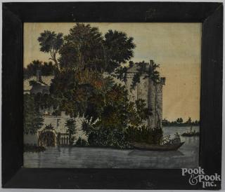 Appraisal: Watercolor landscape th c with a castle on a river