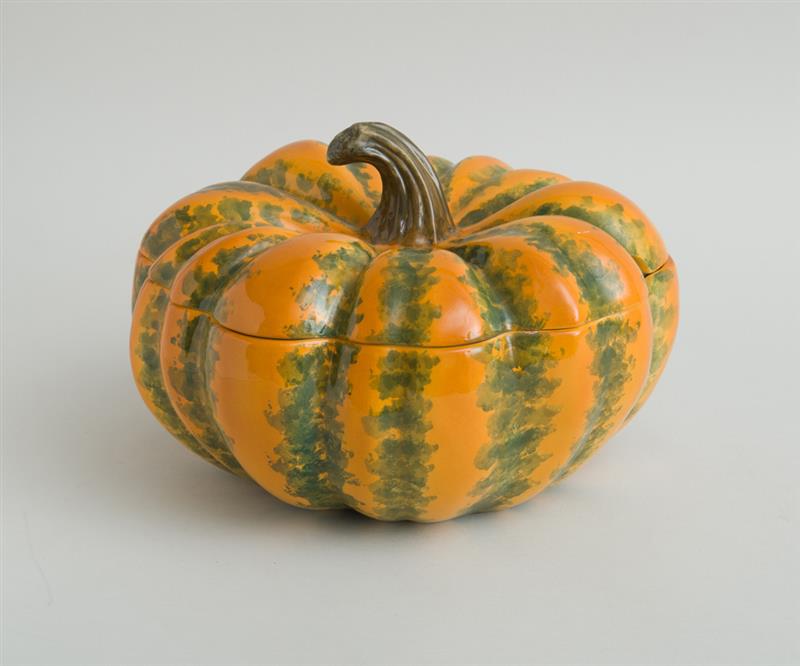 Appraisal: MODERN ITALIAN MAJOLICA PUMPKIN-FORM TUREEN AND COVER Marked 'Hand-Painted Made