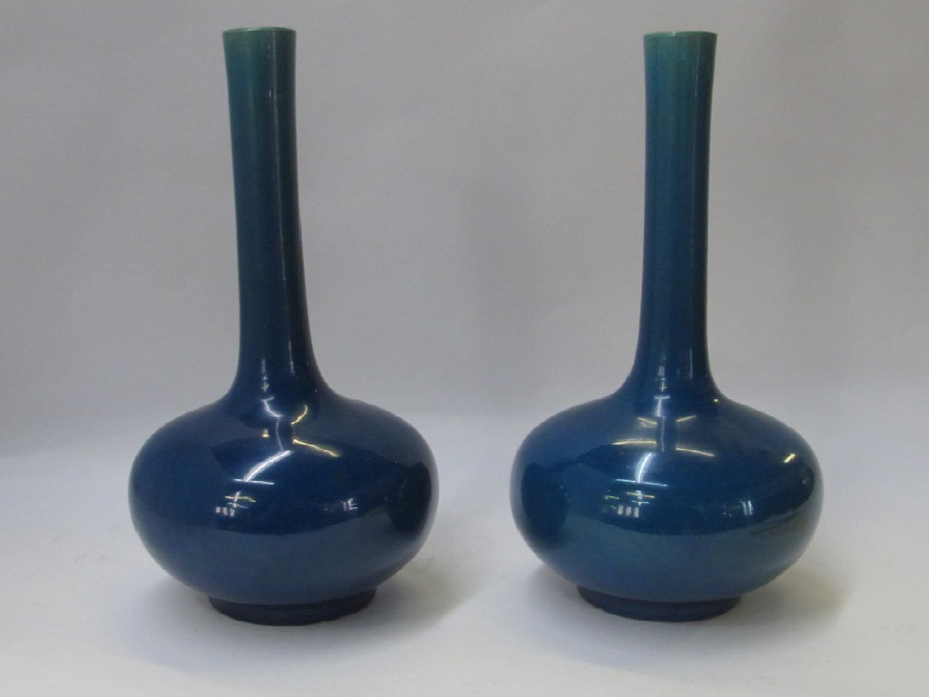 Appraisal: Pair of Chinese turquoise glazed bottle vases some damage