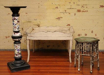 Appraisal: VICTORIAN ZSOLNAY FAIENCE AND EBONIZED PEDESTAL Together with a stick-and-ball