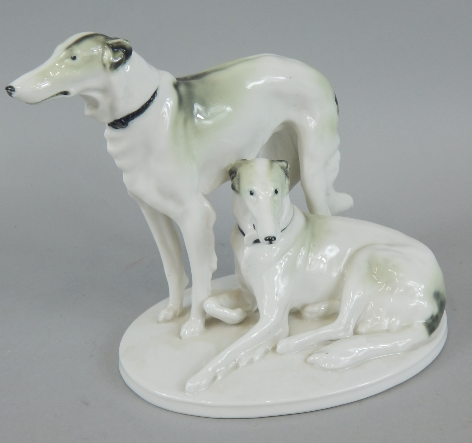 Appraisal: A Pfeffer porcelain figure group of two Borzoi dogs cm