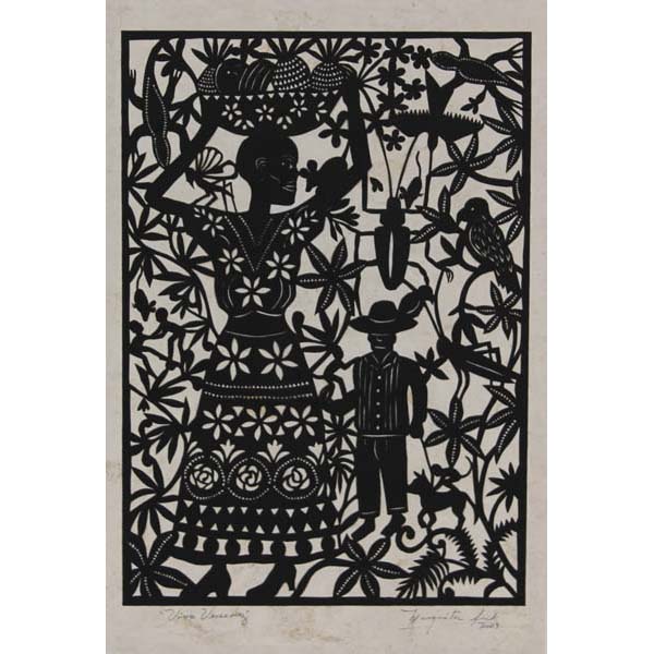 Appraisal: Marguerita Flick Viva Veracruz Folk Artcut black paper silhouettepencil signed