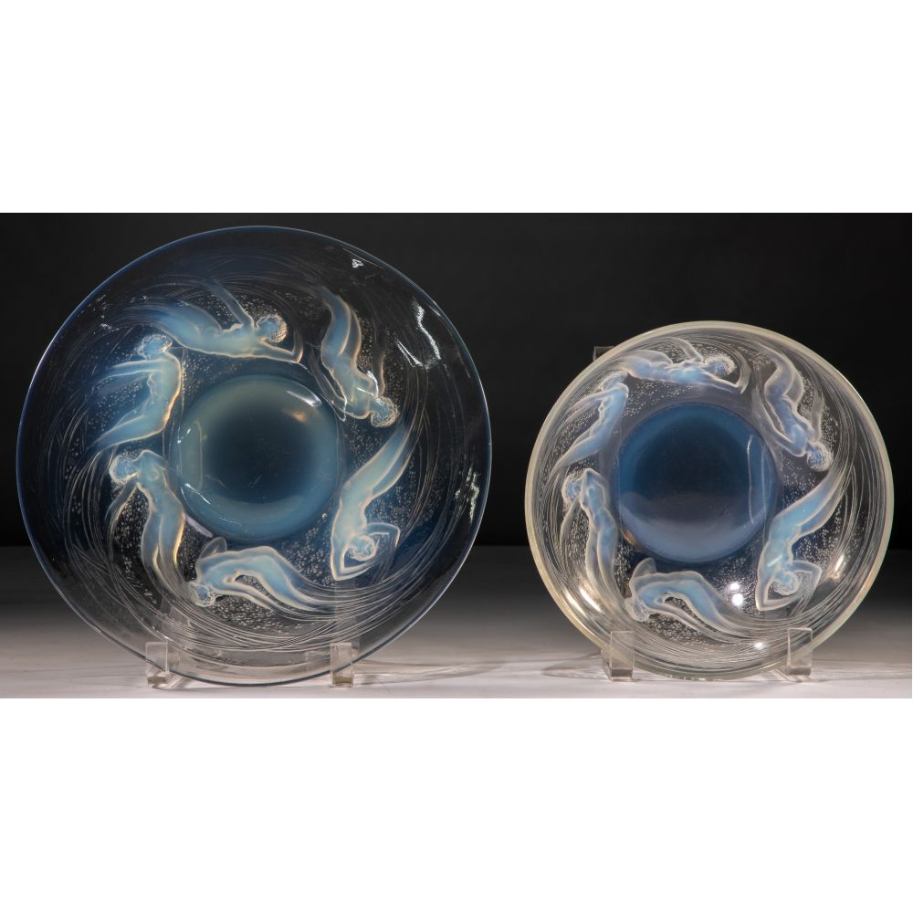 Appraisal: R LALIQUE ONDINES BOWL AND PLATE opalescent glass items having