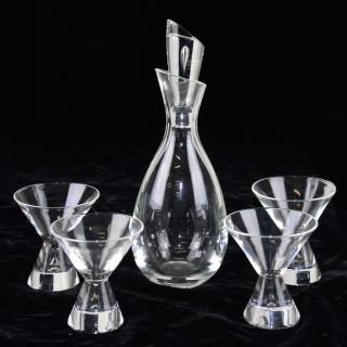 Appraisal: Steuben signed crystal Teardrop decanter and footed cocktail glasses Steuben