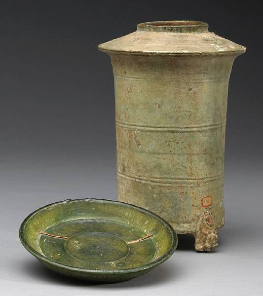 Appraisal: Two green glazed pottery vessels Han Dynasty The first a