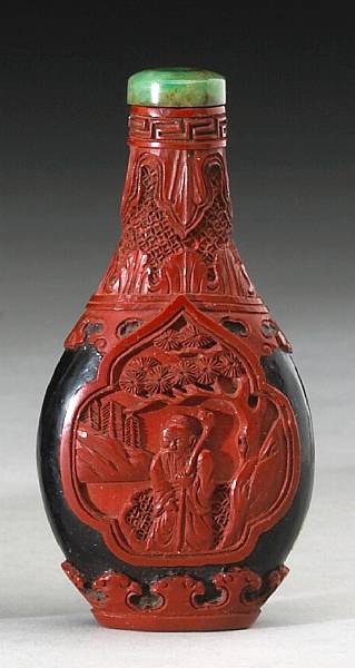 Appraisal: An unusual black and red cinnabar lacquer snuff bottle th