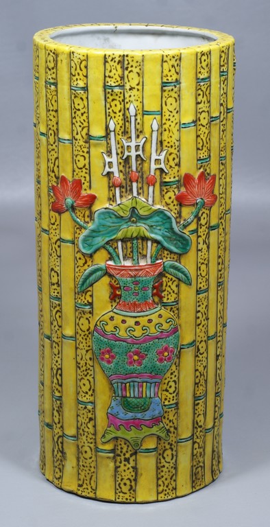 Appraisal: Chinese Porcelain Vase with bamboo and Famille rose decoration -