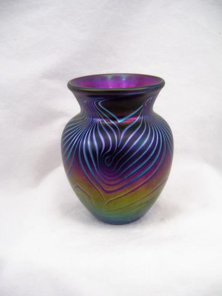 Appraisal: Okra Art Glass Vase Okra glass is one of the