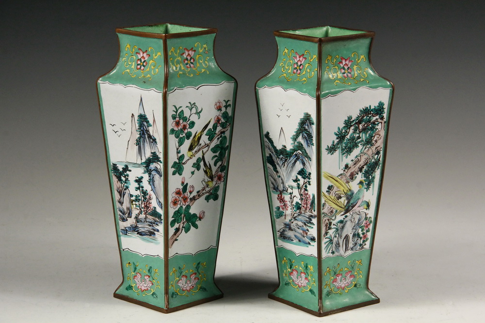 Appraisal: PAIR OF CHINESE ENAMEL VASES - Late th c Stem