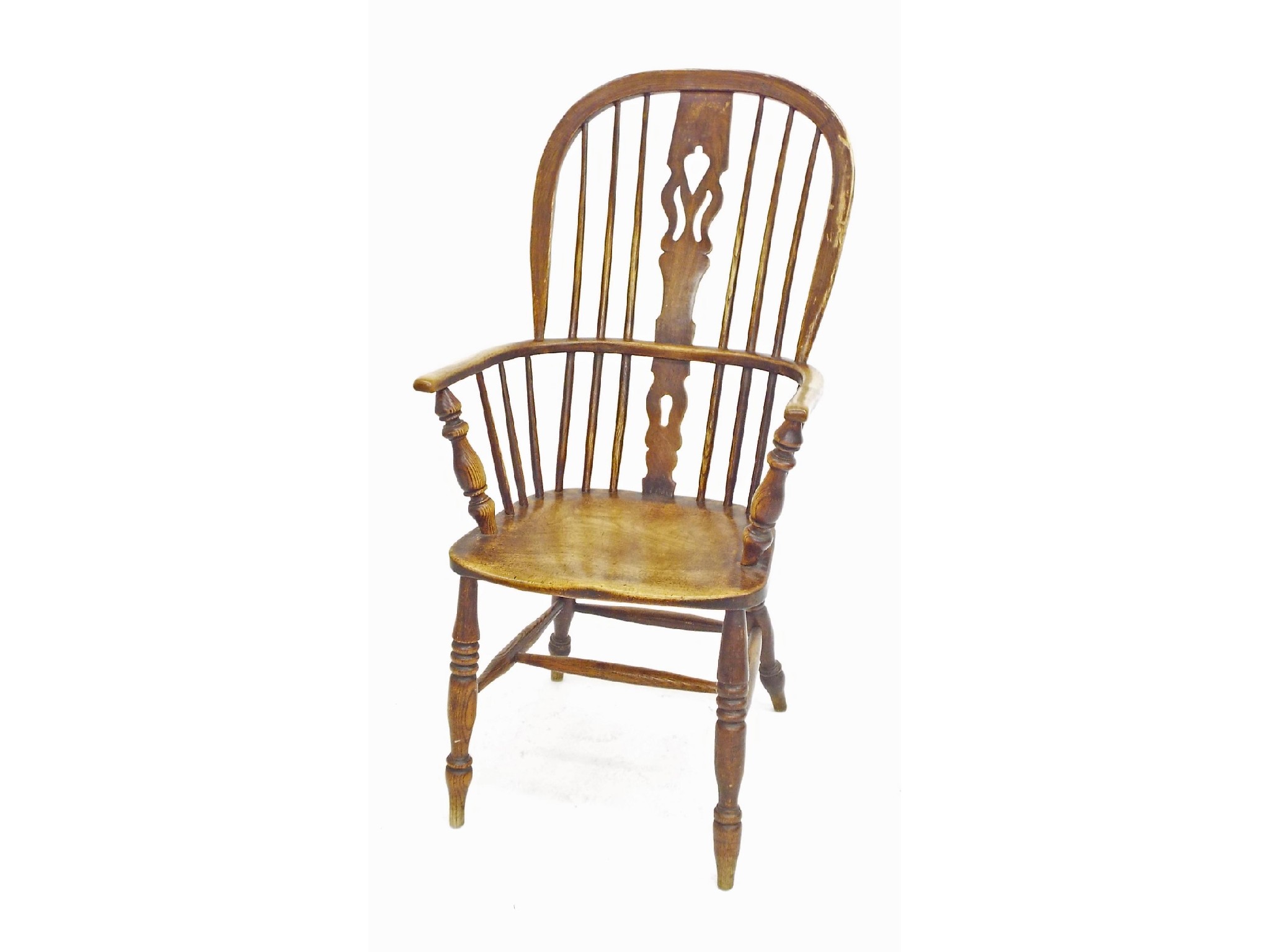 Appraisal: Antique style elm seat farmhouse Windsor carver chair high