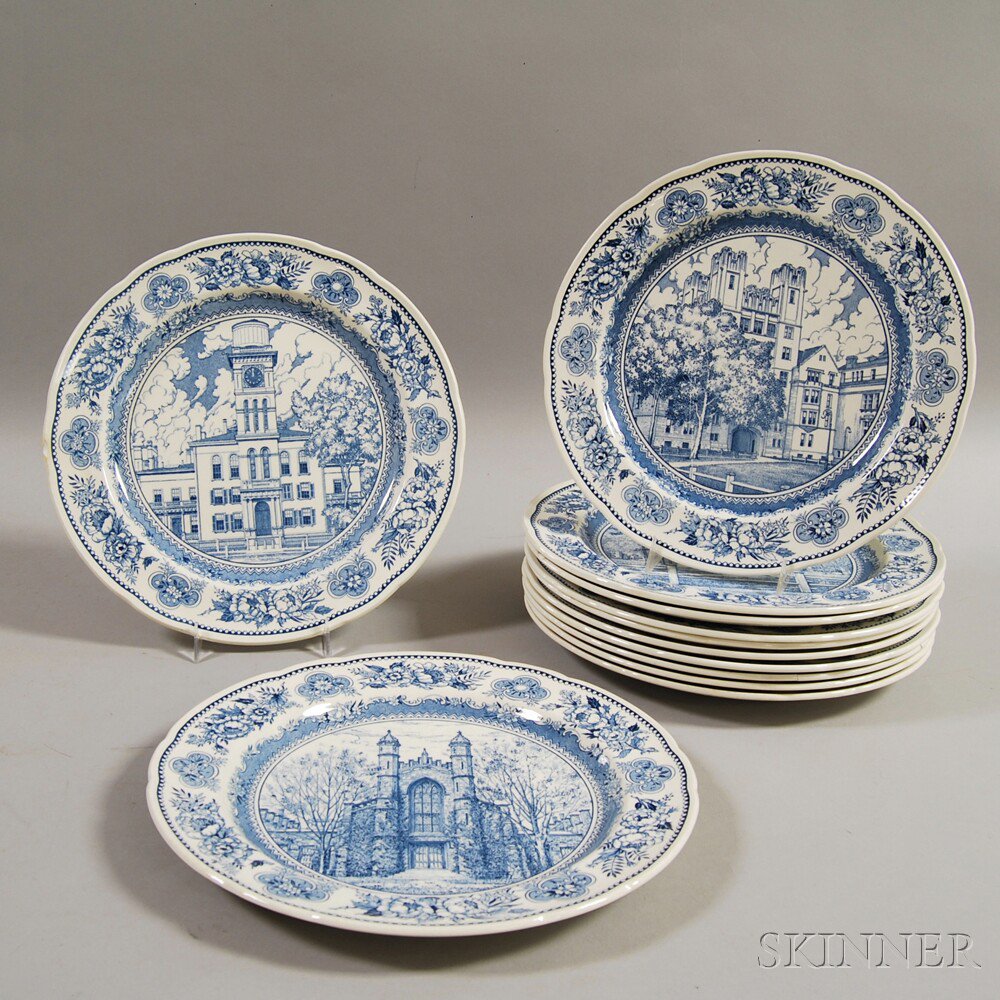 Appraisal: Set of Twelve Blue and White Wedgwood Yale Plates th