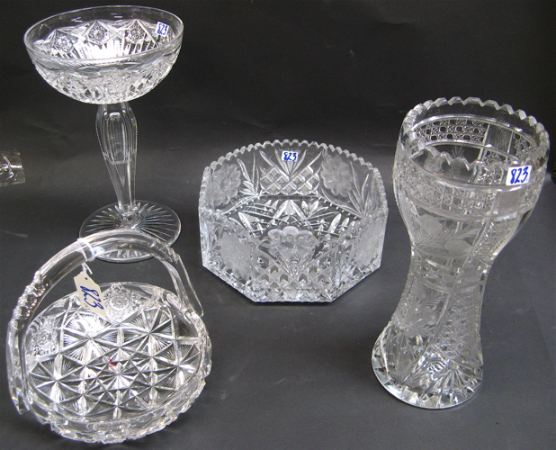 Appraisal: FOUR AMERICAN CUT CRYSTAL ITEMS One is a tall compote