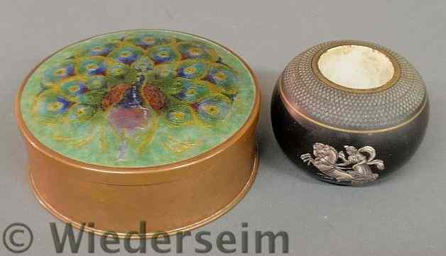 Appraisal: Arts Crafts hammered copper round box the lid with enameled