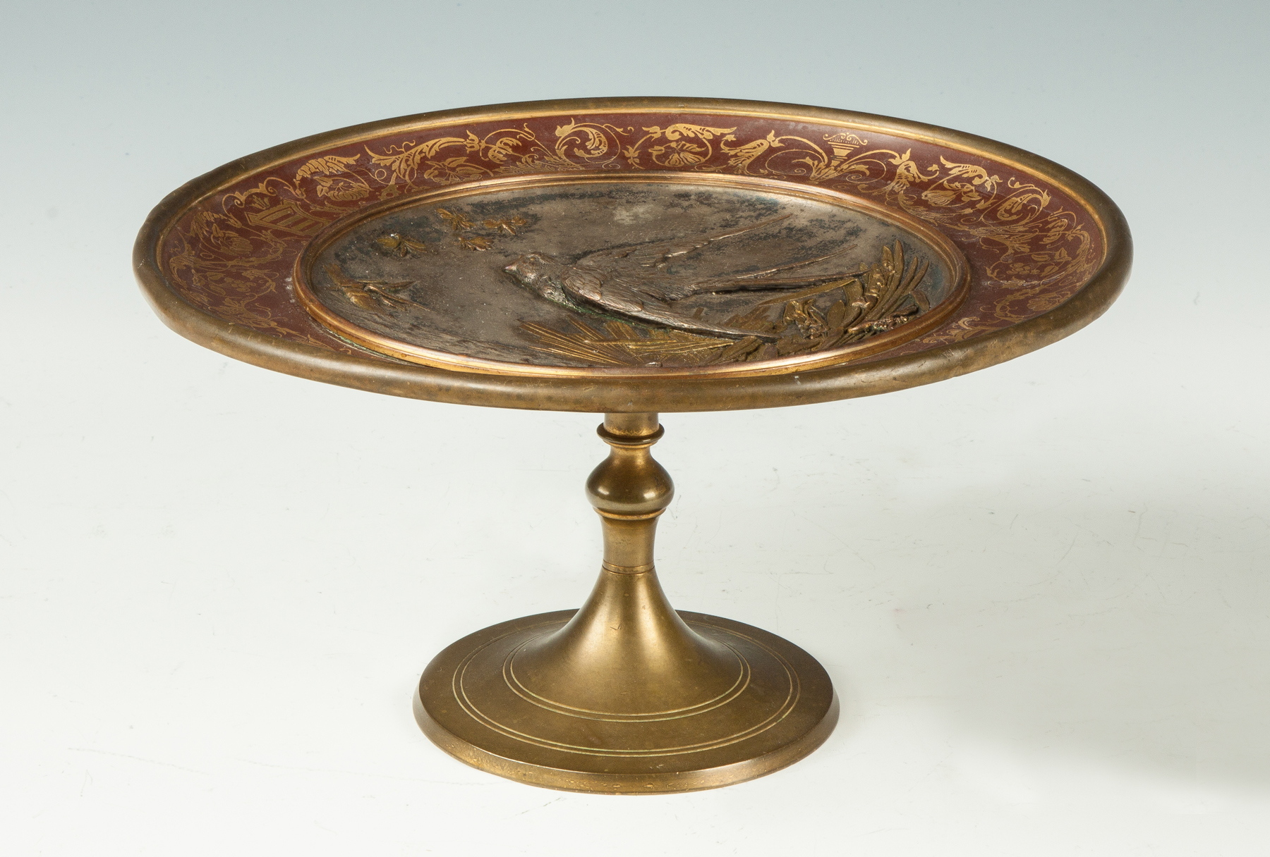 Appraisal: Bronze Mixed Metal Painted Compote With bird marsh