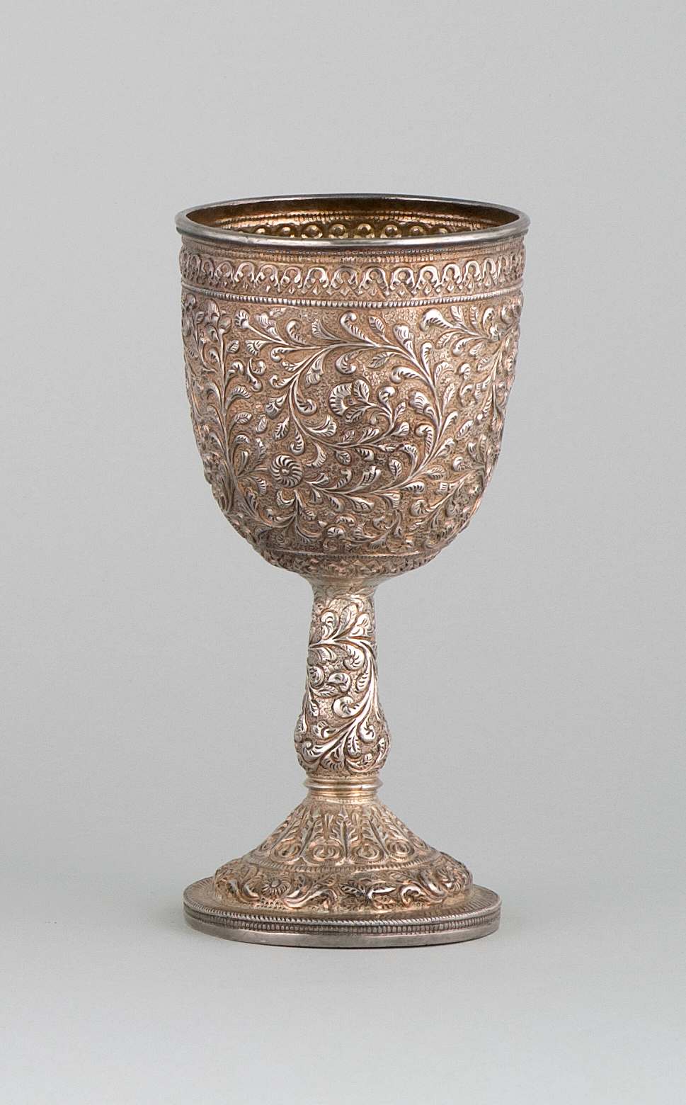 Appraisal: MIDDLE-EASTERN SILVER GOBLET th CenturyWith foliate and floral designs Unmarked