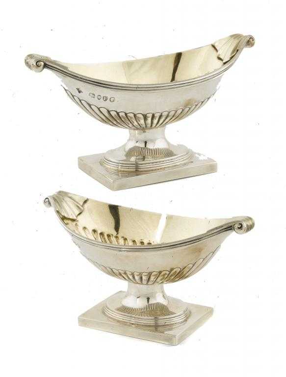 Appraisal: A PAIR OF VICTORIAN SALT CELLARS of navette shape with