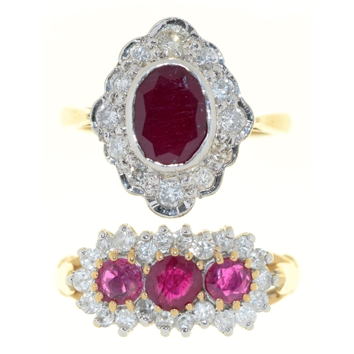 Appraisal: Two ruby and diamond cluster rings in ct gold London