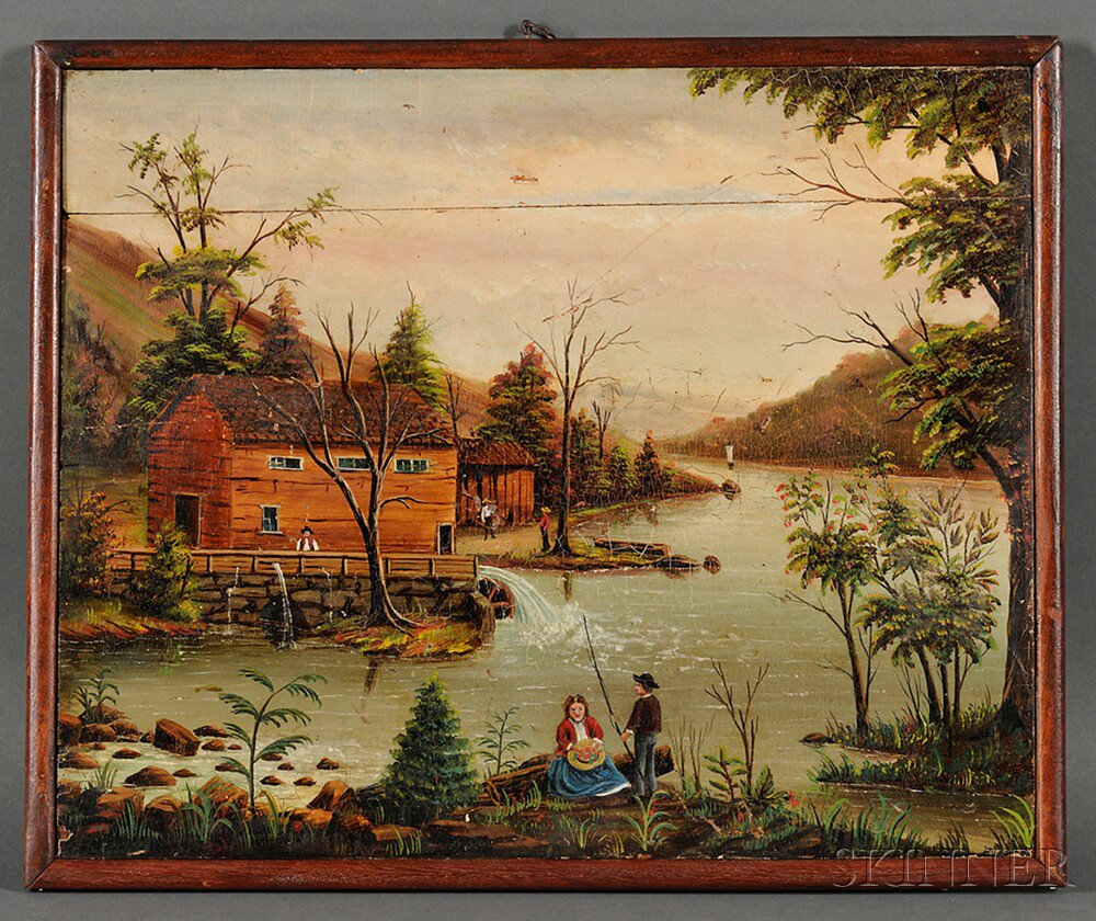 Appraisal: American School th Century Naive Landscape Possibly Pennsylvania Unsigned Oil