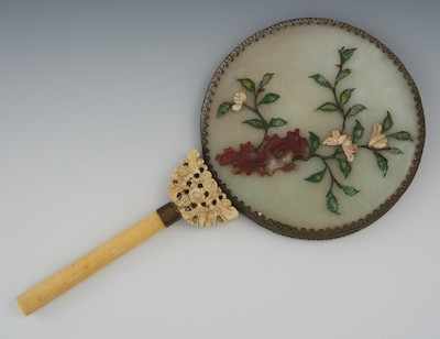 Appraisal: An Oriental Hand Mirror with Inlaid Stones Measuring apprx -